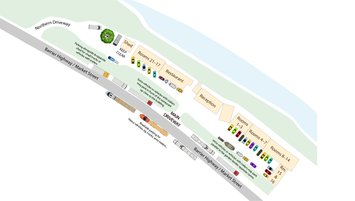 Burra Motor Inn site map showing parking areas.