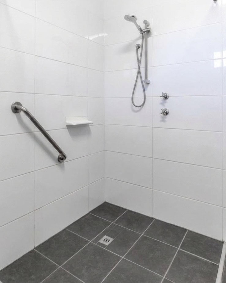 accessible bathroom with hand shower